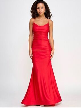 Red Spaghetti-Strap Evening Gown